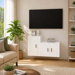 White Wall-Mounted TV Cabinet Set for Organized Living