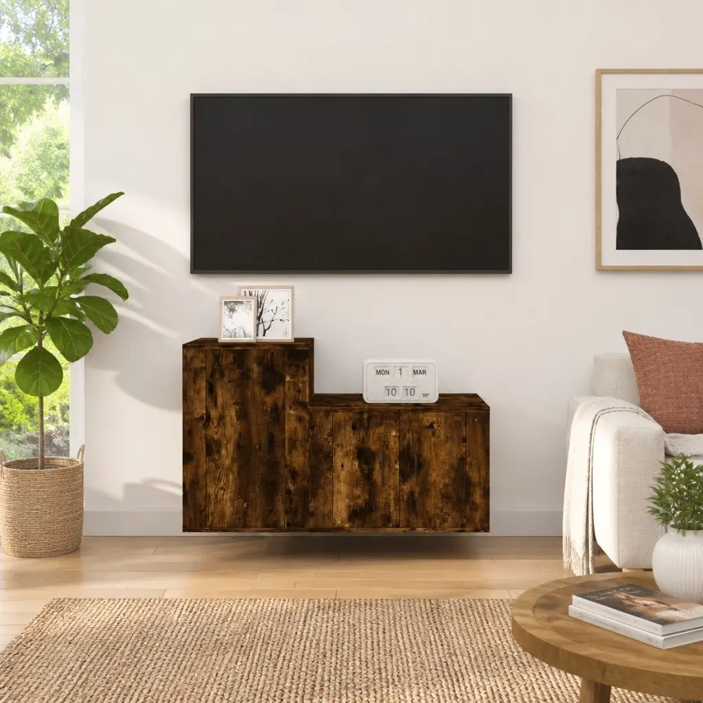 Brown Engineered Wood Wall-Mounted TV Cabinet Set