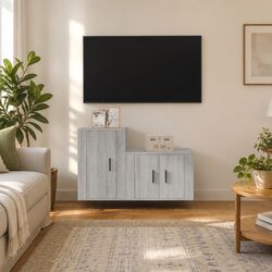 2 Piece Wall-Mounted Grey TV Cabinet Set