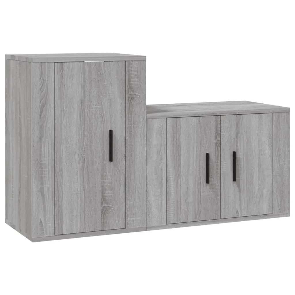 2 Piece Wall-Mounted Grey TV Cabinet Set
