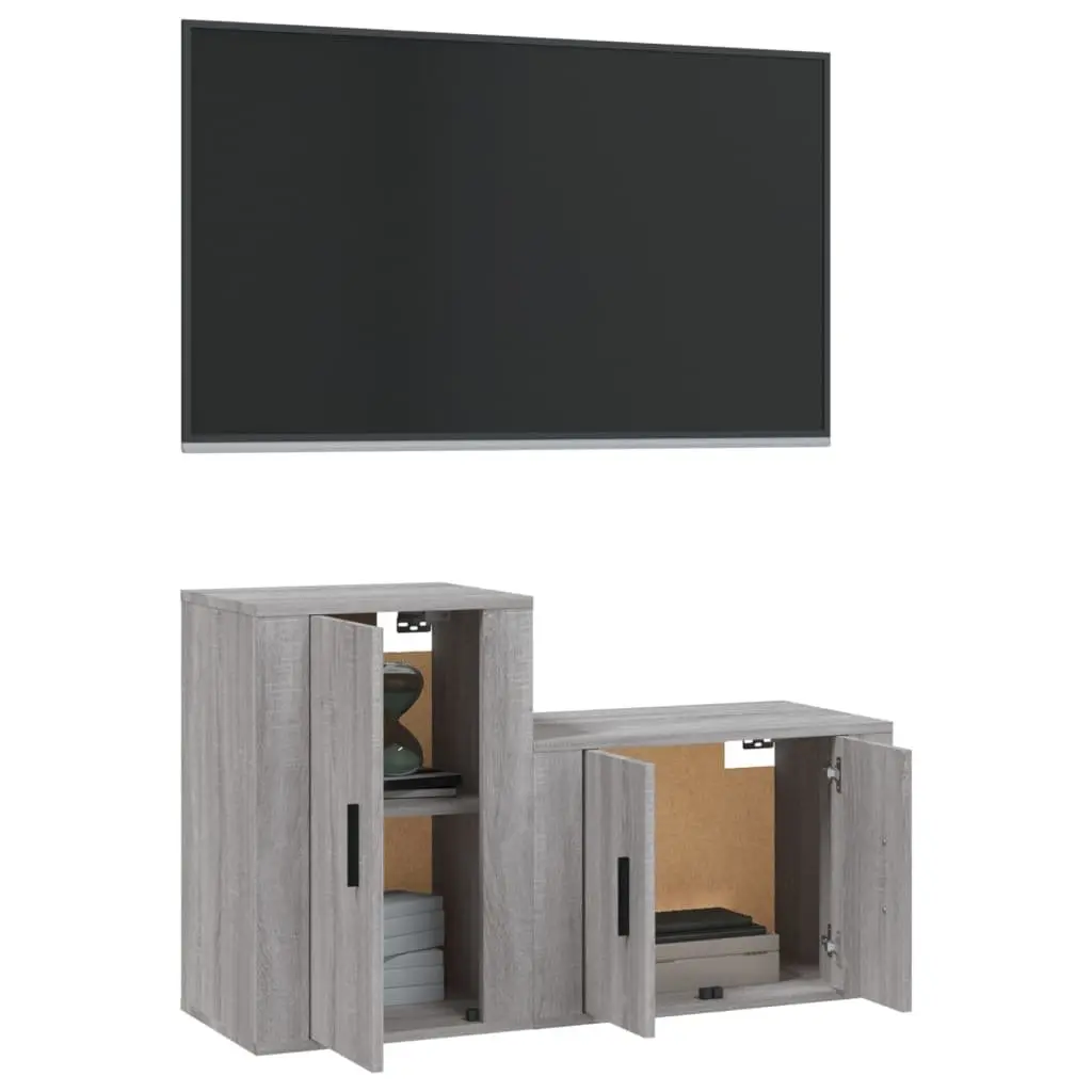 2 Piece Wall-Mounted Grey TV Cabinet Set