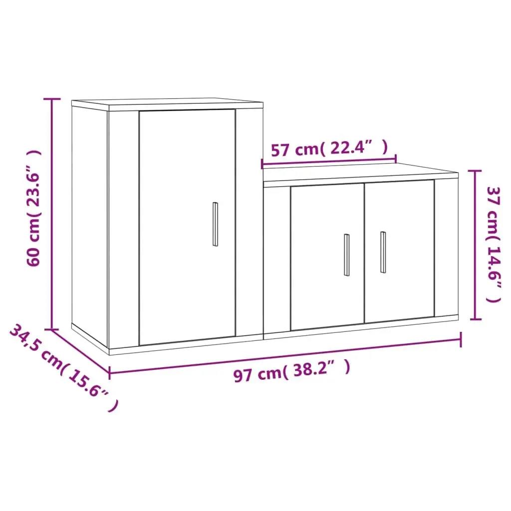 2 Piece Wall-Mounted Grey TV Cabinet Set