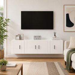 3-Piece High Gloss White Wall-Mounted TV Cabinet Set