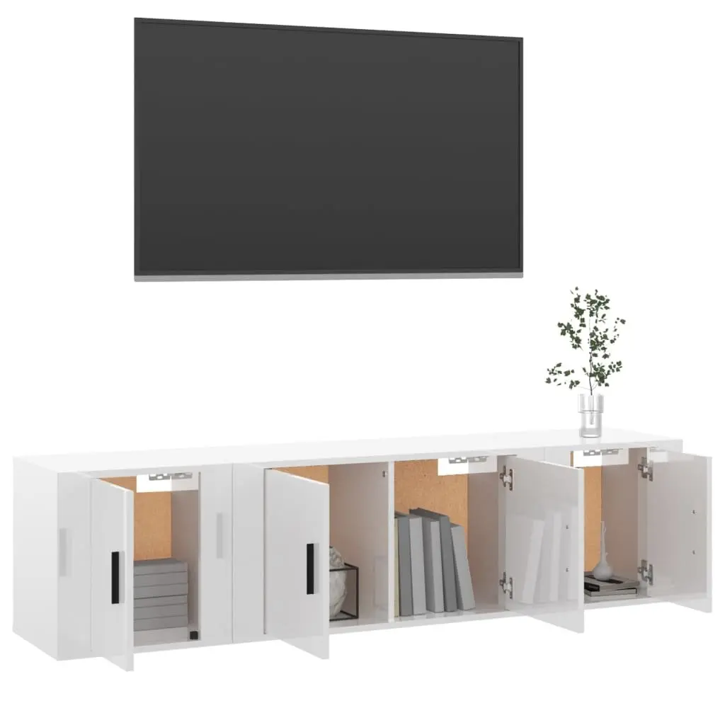 3 Piece Engineered Wood Media Cabinet Set Wall-Mounted High Gloss White