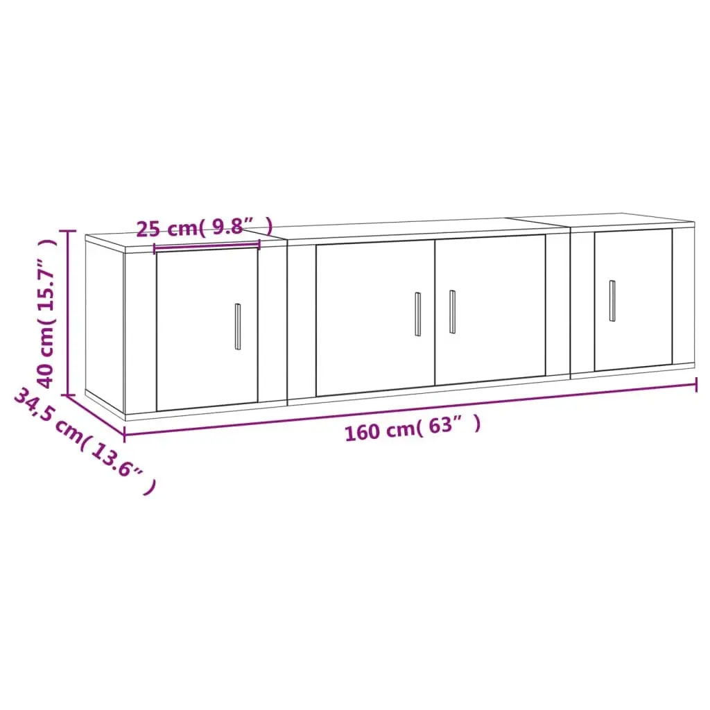 3 Piece Engineered Wood Media Cabinet Set Wall-Mounted High Gloss White