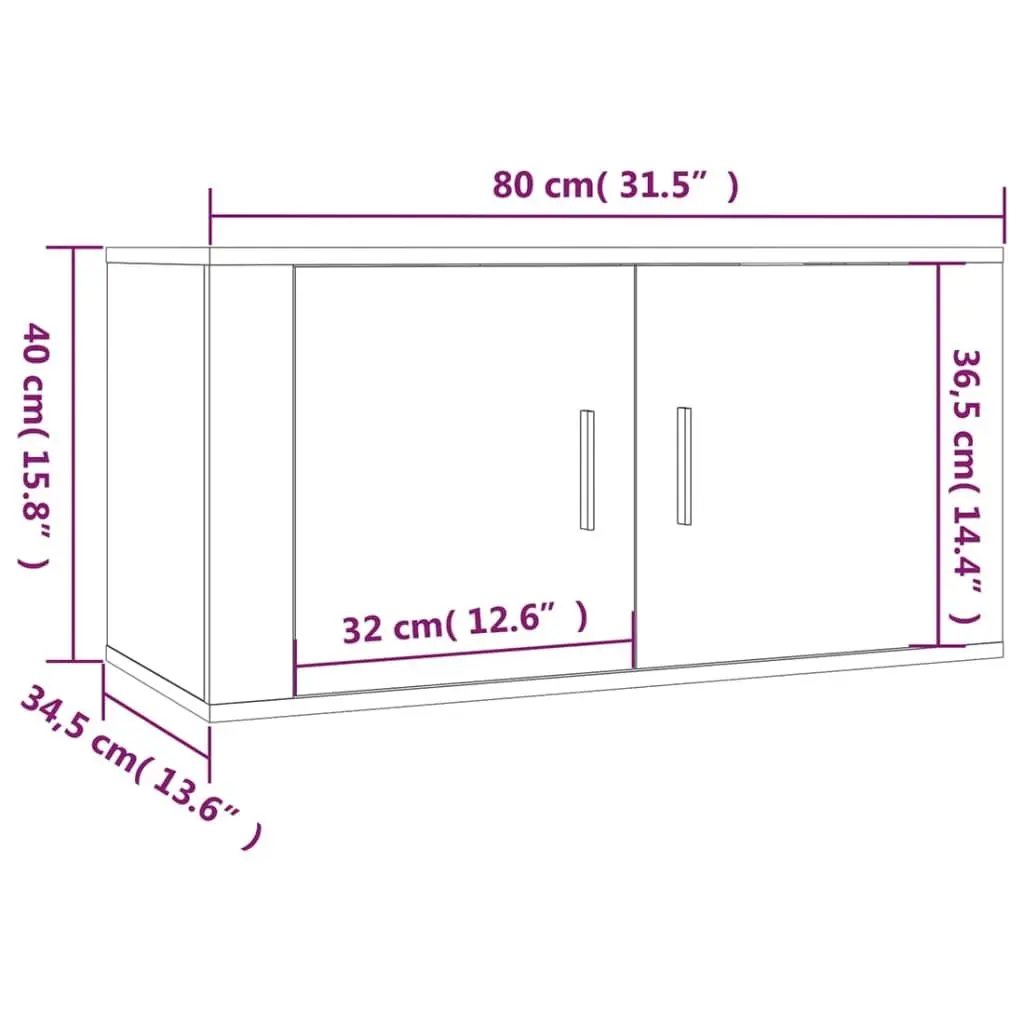 3 Piece Engineered Wood Media Cabinet Set Wall-Mounted High Gloss White