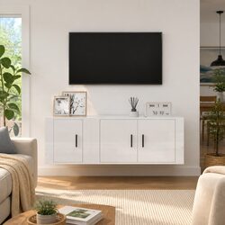 High Gloss White Wall-Mounted TV Cabinet Set