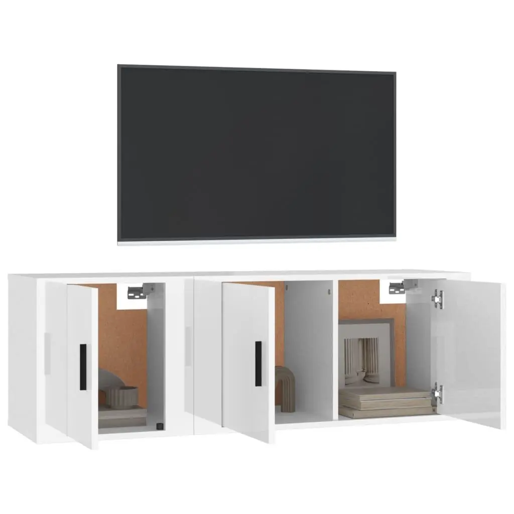 High Gloss White Wall-Mounted TV Cabinet Set