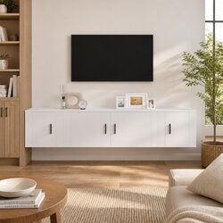Elegant White Wall-Mounted TV Cabinet Set