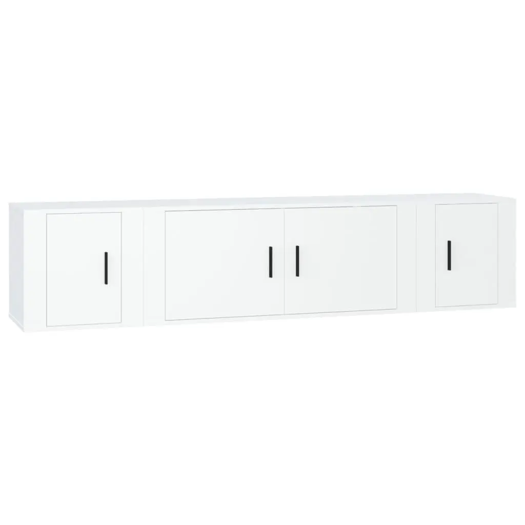TV Cabinet Set White Wall-Mounted 3 Piece Engineered Wood Media Storage Furniture