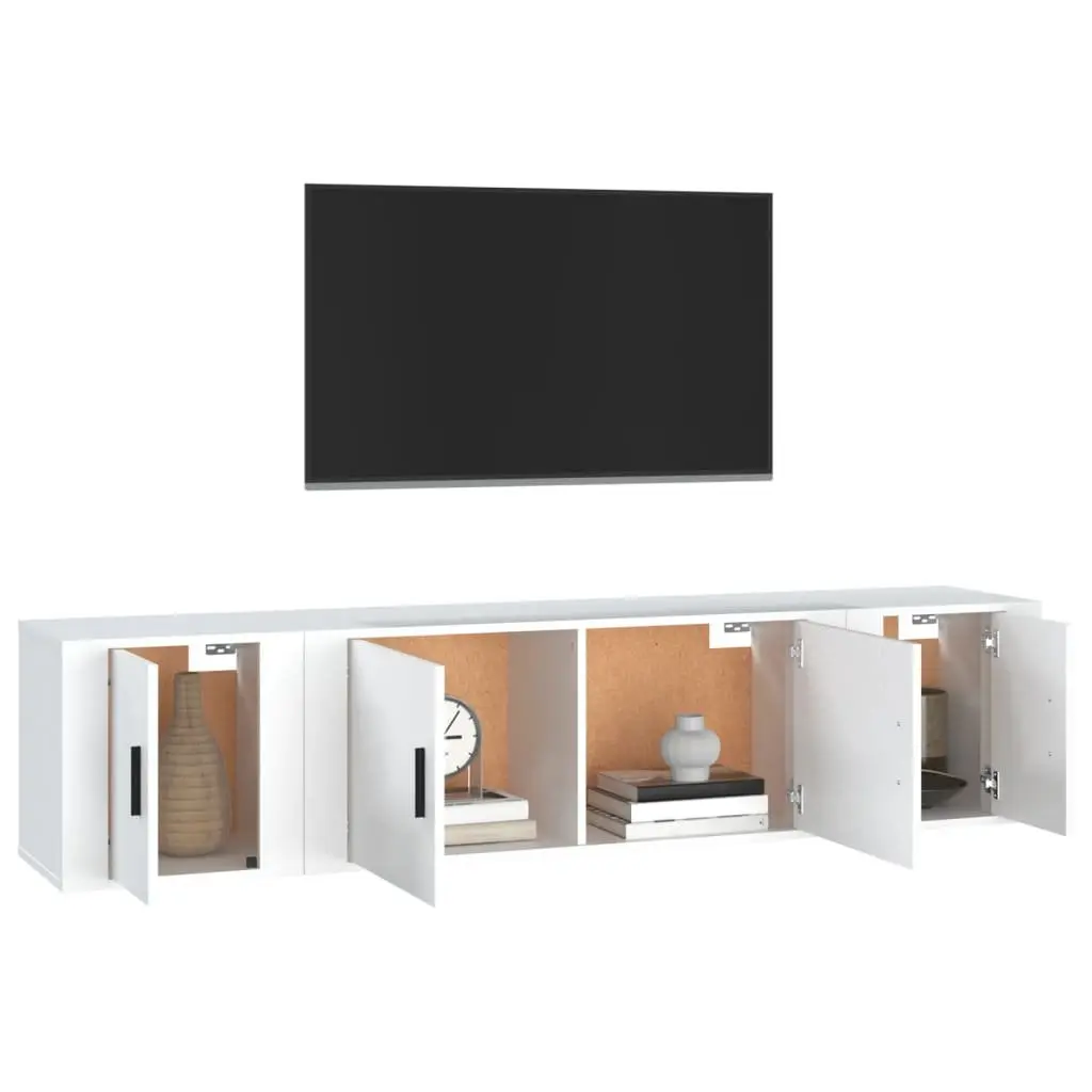 TV Cabinet Set White Wall-Mounted 3 Piece Engineered Wood Media Storage Furniture