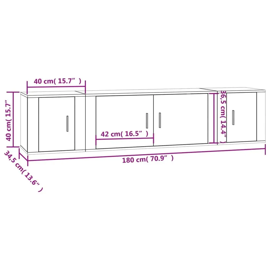 TV Cabinet Set White Wall-Mounted 3 Piece Engineered Wood Media Storage Furniture