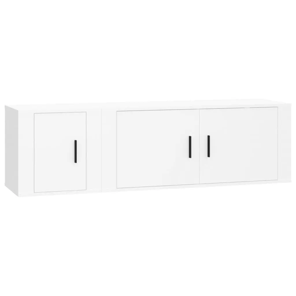 TV Cabinet Set 2 Piece Wall-Mounted Media Storage White Engineered Wood
