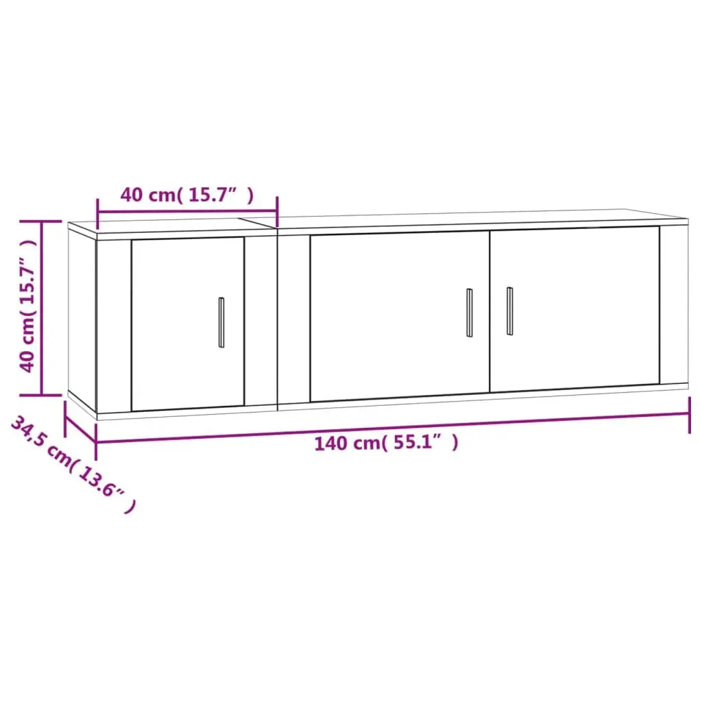 TV Cabinet Set 2 Piece Wall-Mounted Media Storage White Engineered Wood