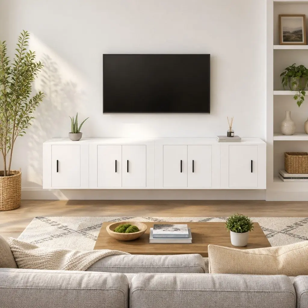Wall Mounted TV Cabinet Set in White