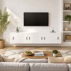 Elegant Wall Mounted TV Cabinet Set in White