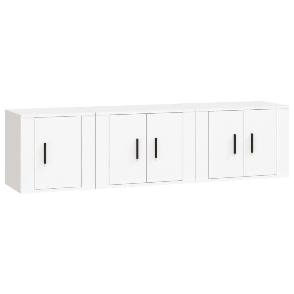 3 Piece White Wall-Mounted TV Cabinet Set