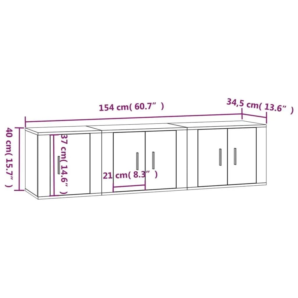 3 Piece White Wall-Mounted TV Cabinet Set