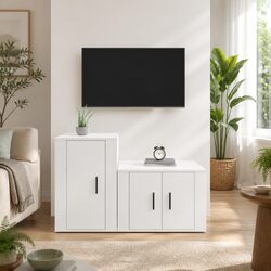 2 Piece White Wall Mounted TV Cabinet Set