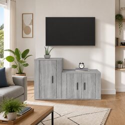 Wall-Mounted Grey TV Cabinet Set for Cozy Living Rooms