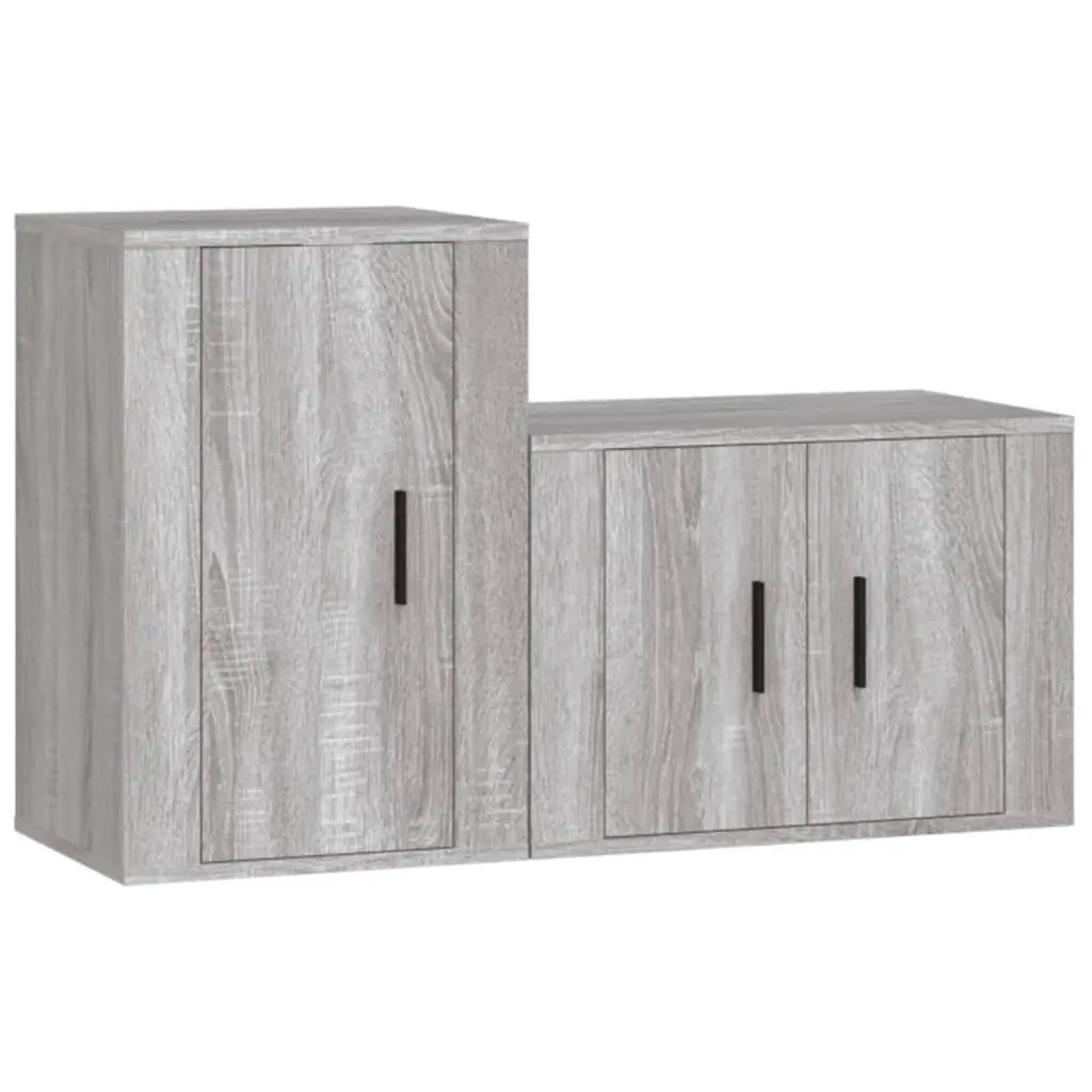 TV Cabinet Set 2 Piece Wall Mounted Grey Storage Unit Engineered Wood Furniture