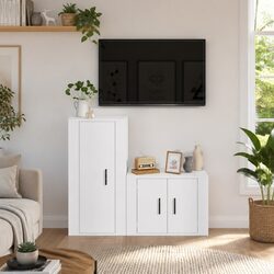 Stylish 2-Piece White Wall-Mounted TV Cabinet Set