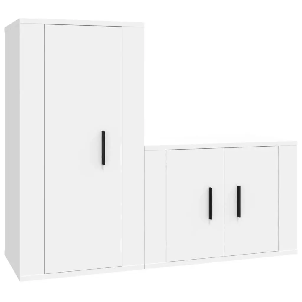 2-Piece White Wall-Mounted TV Cabinet Set