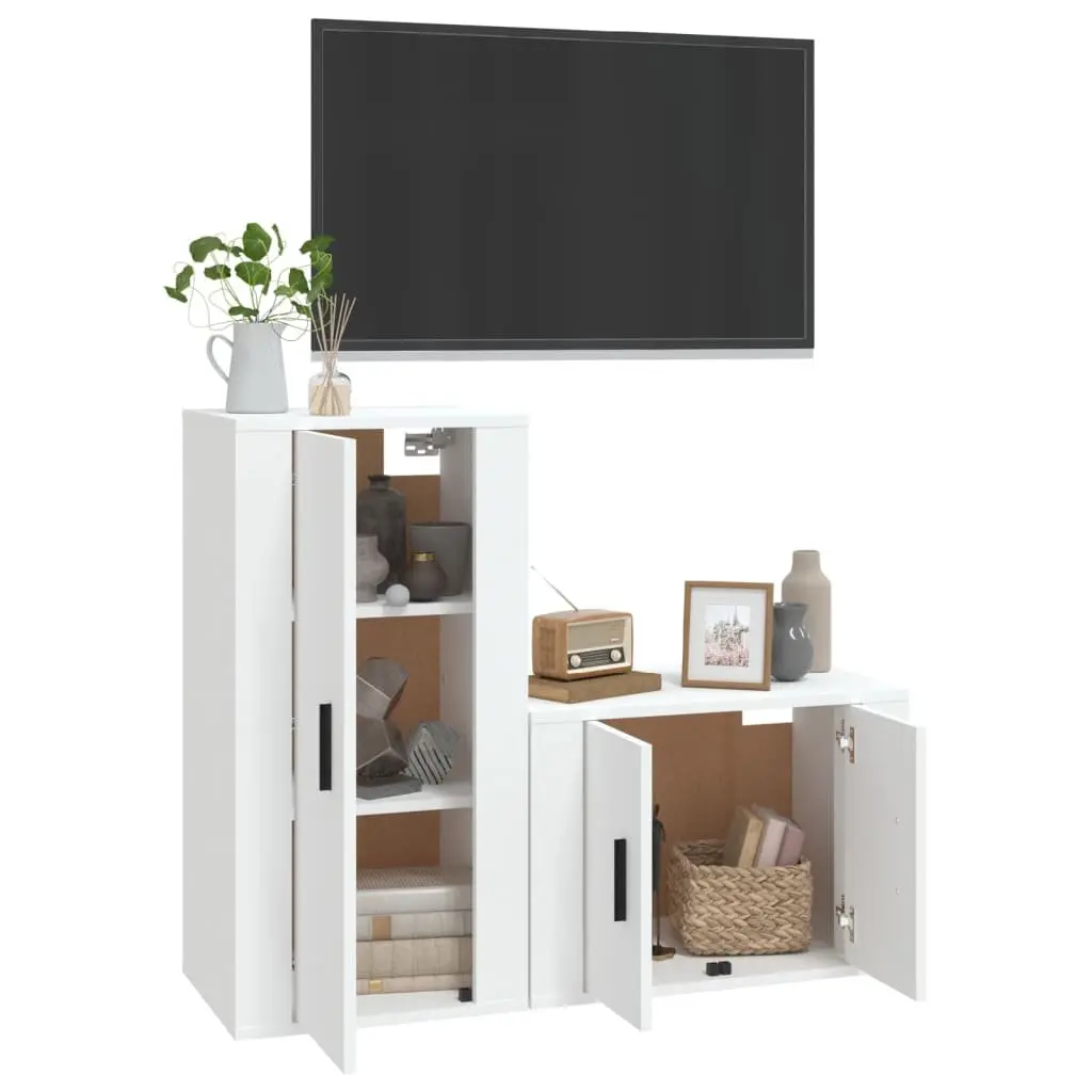 2-Piece White Wall-Mounted TV Cabinet Set