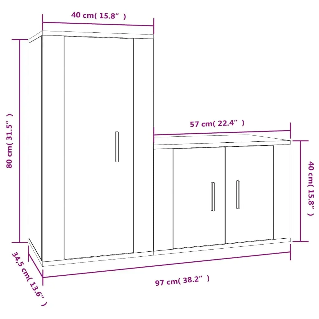 2-Piece White Wall-Mounted TV Cabinet Set
