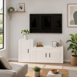 2 Piece Wall Mounted TV Cabinet Set in High Gloss White