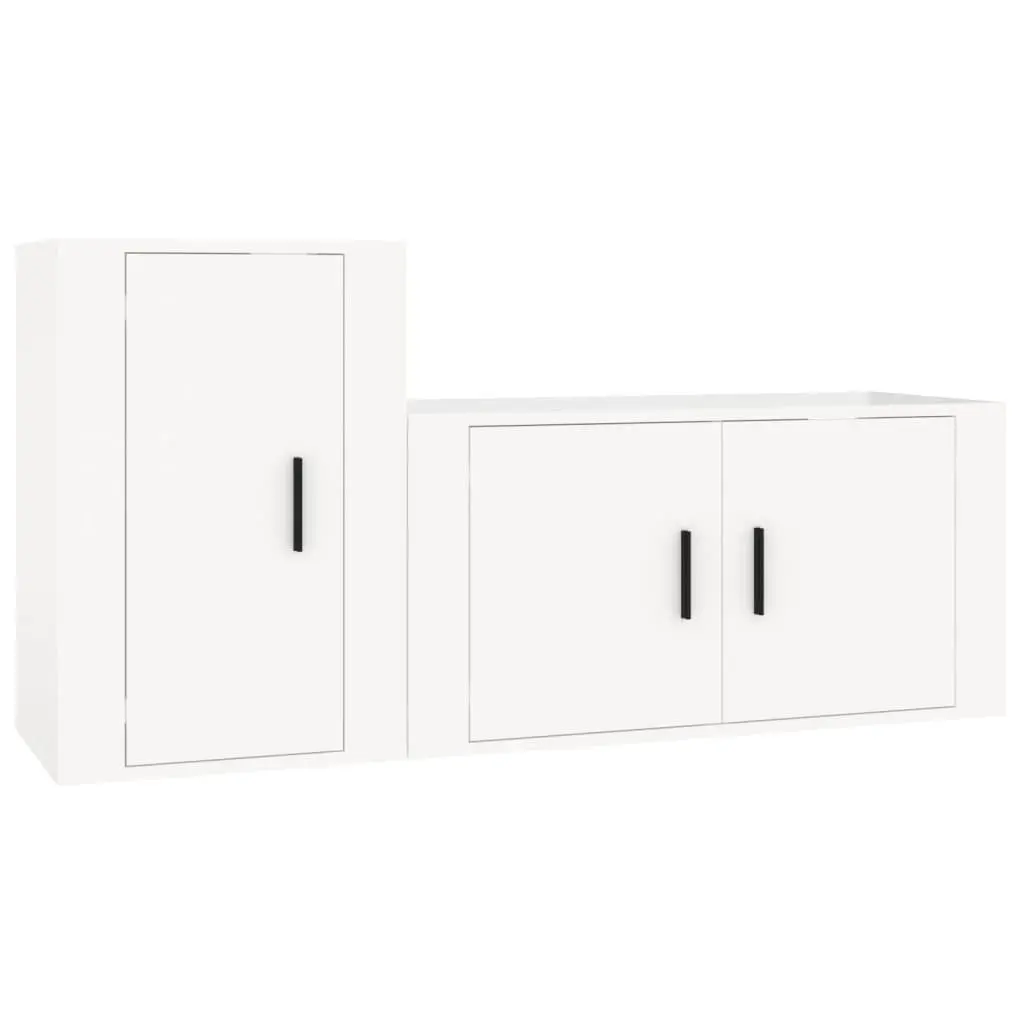 2 Piece Wall Mounted TV Cabinet Set High Gloss White Engineered Wood Storage