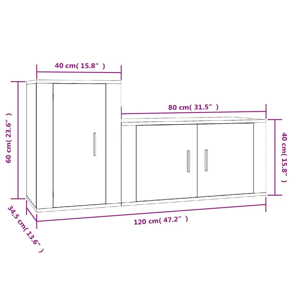 2 Piece Wall Mounted TV Cabinet Set High Gloss White Engineered Wood Storage