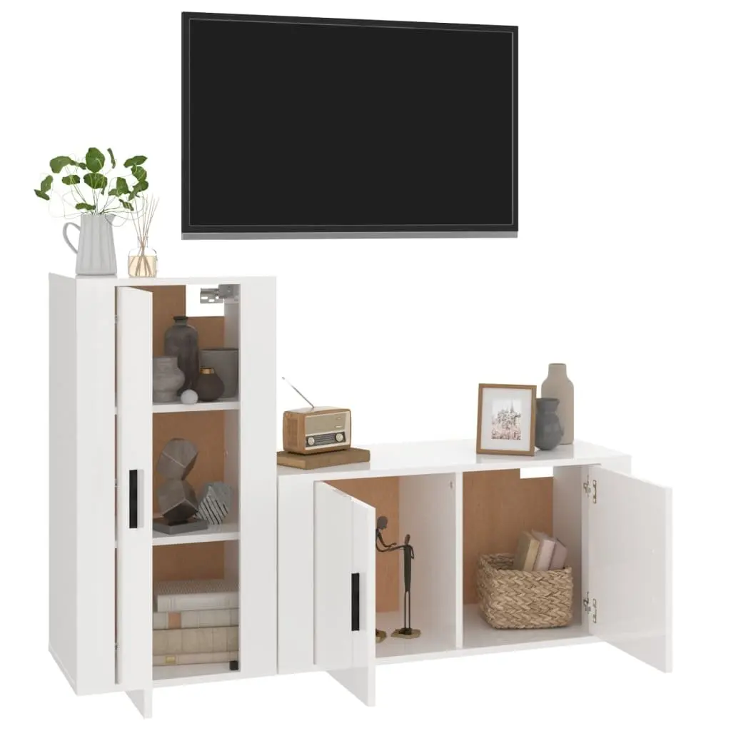 White High Gloss 2 Piece Wall-Mounted TV Cabinet Set