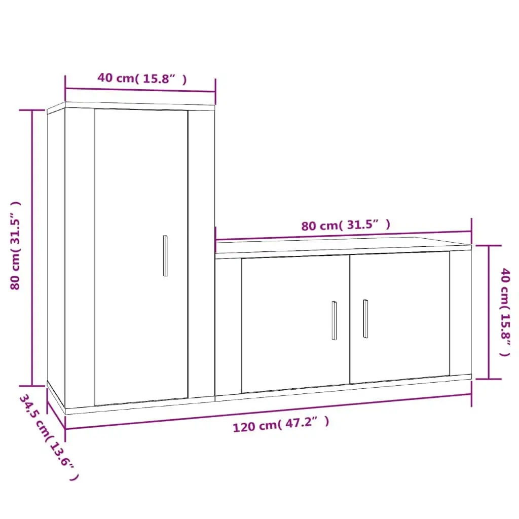 White High Gloss 2 Piece Wall-Mounted TV Cabinet Set