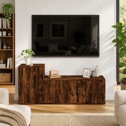 Wall-Mounted TV Cabinet Set in Smoked Oak Brown