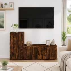 Warm Brown 2 Piece Wall-Mounted TV Cabinet Set