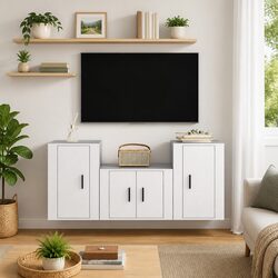 3 Piece Wall-Mounted TV Cabinet Set in White