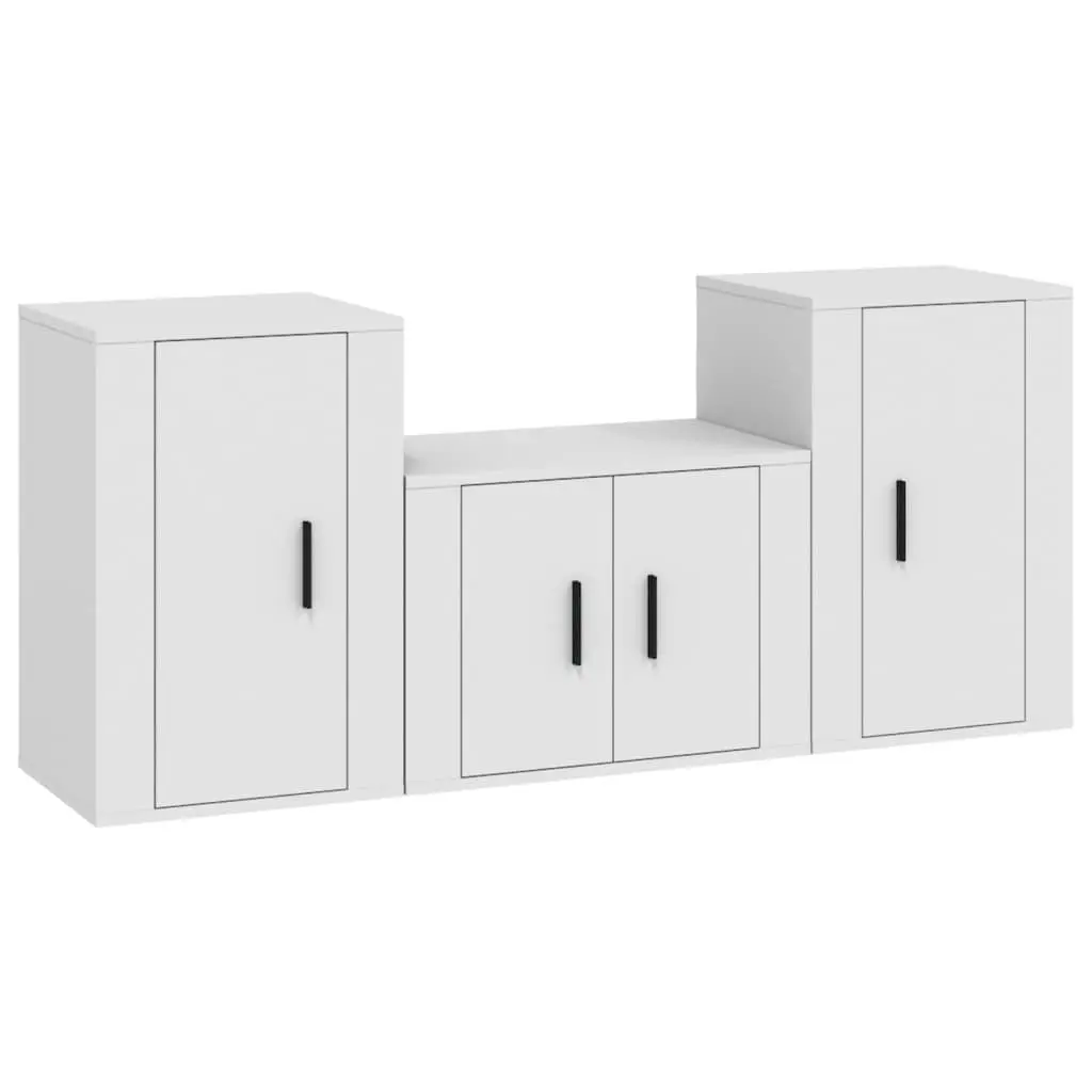 3 Piece Wall-Mounted TV Cabinet Set in White