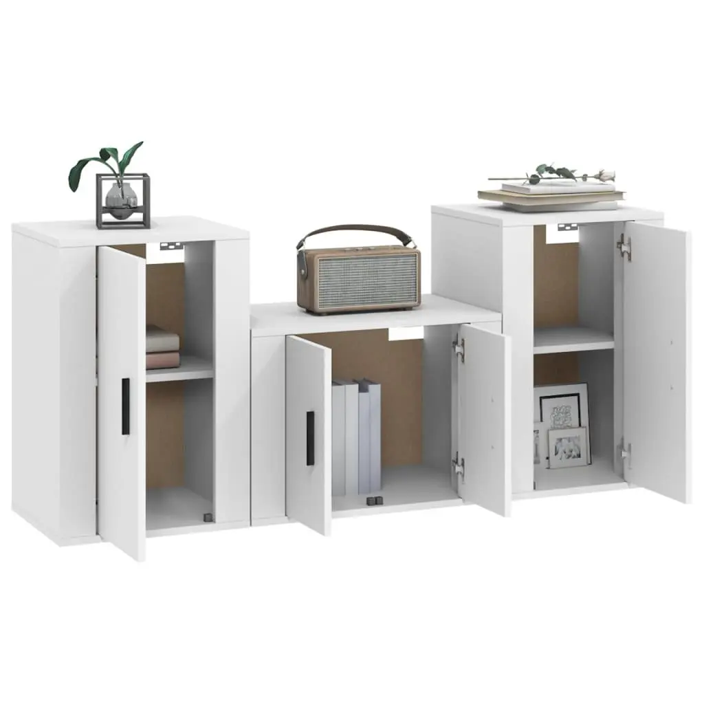 3 Piece Wall-Mounted TV Cabinet Set in White