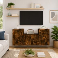 3 Piece Wall Mounted TV Cabinet Set in Brown
