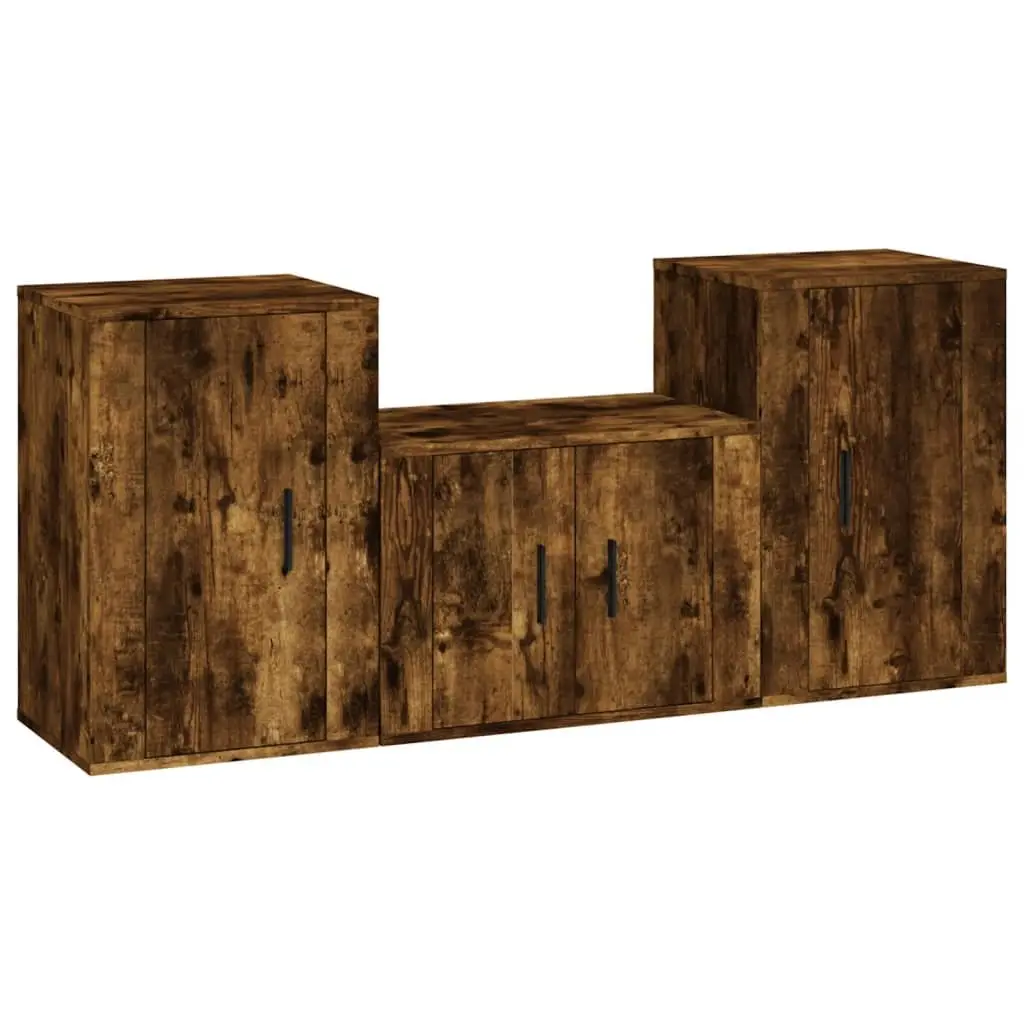 3 Piece Wall Mounted TV Cabinet Set in Brown