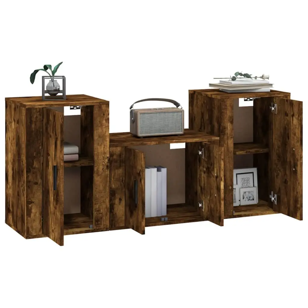 3 Piece Wall Mounted TV Cabinet Set in Brown