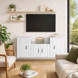 Elegant 3 Piece High Gloss White TV Cabinet Set