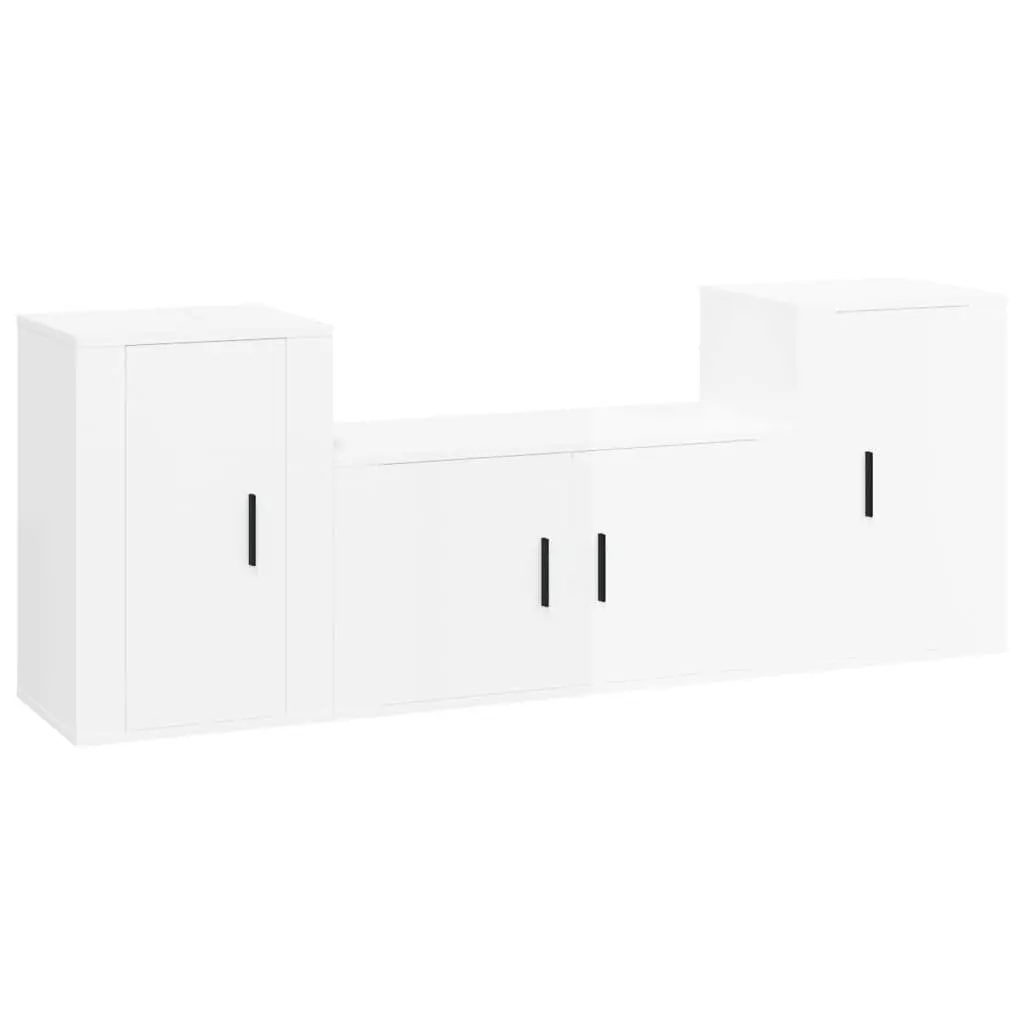 3 Piece High Gloss White TV Cabinet Set