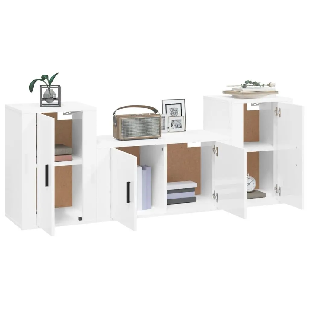 3 Piece High Gloss White TV Cabinet Set