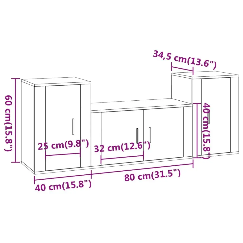 3 Piece High Gloss White TV Cabinet Set
