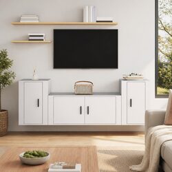 Elegant 3 Piece White TV Cabinet Set for Living Spaces