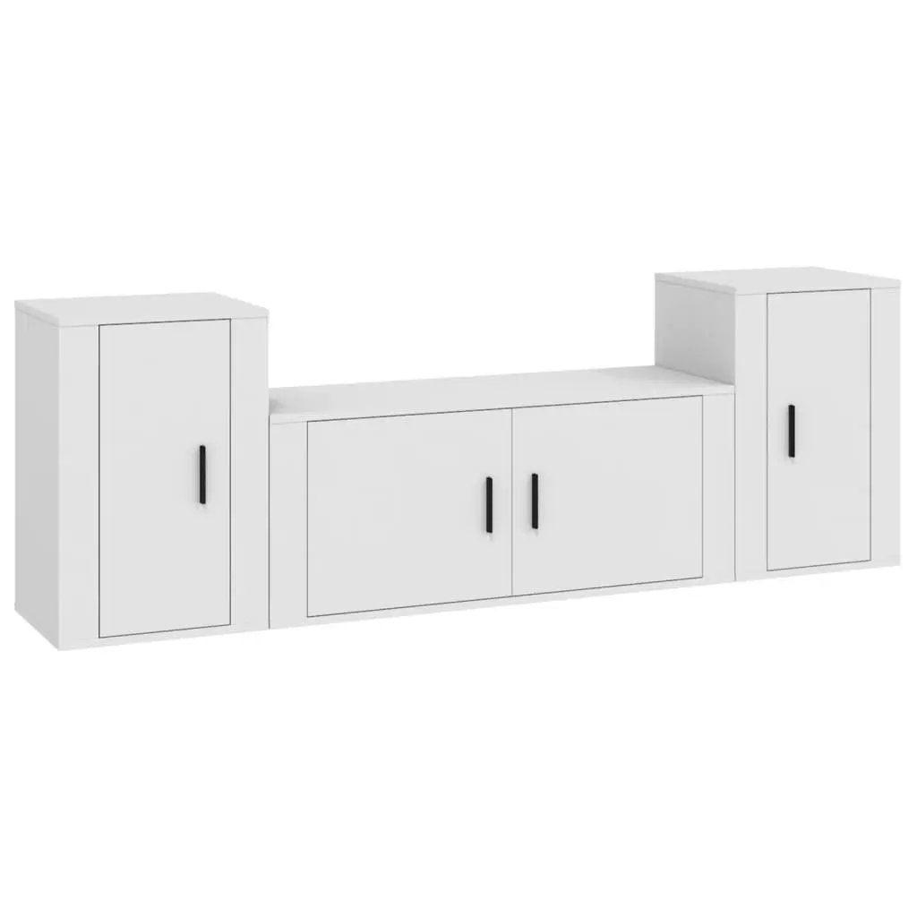 3 Piece White TV Cabinet Set for Living Spaces