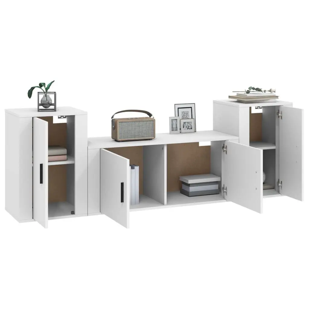3 Piece White TV Cabinet Set for Living Spaces