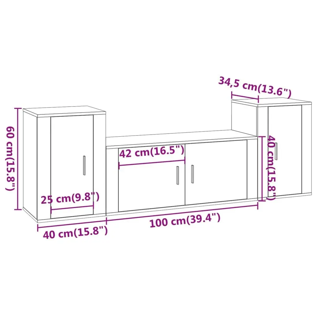 3 Piece White TV Cabinet Set for Living Spaces